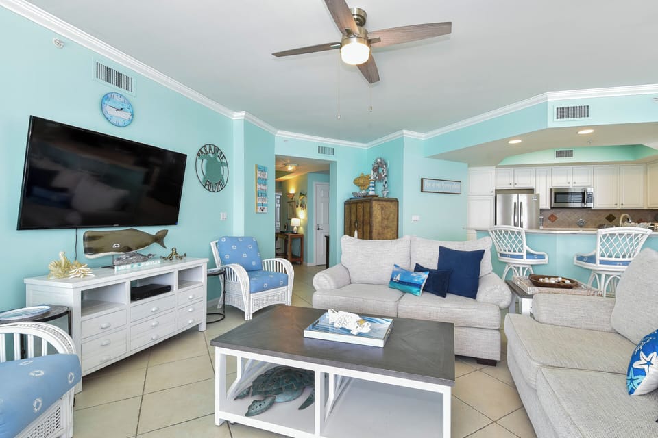 Silver Beach Towers East 1001 - Living Area with TV