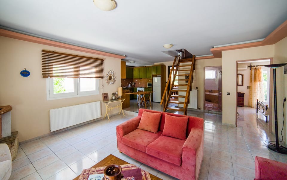 Private pool villa in Agouseliana,Fully equipped living area