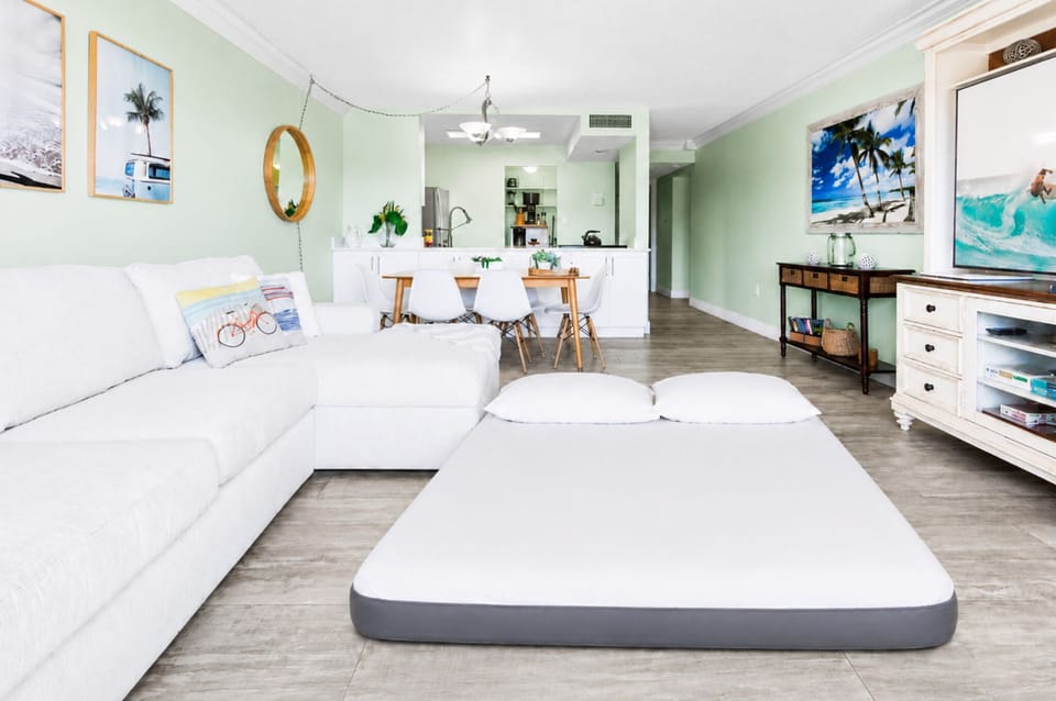Queen air mattress for additional living room sleeping