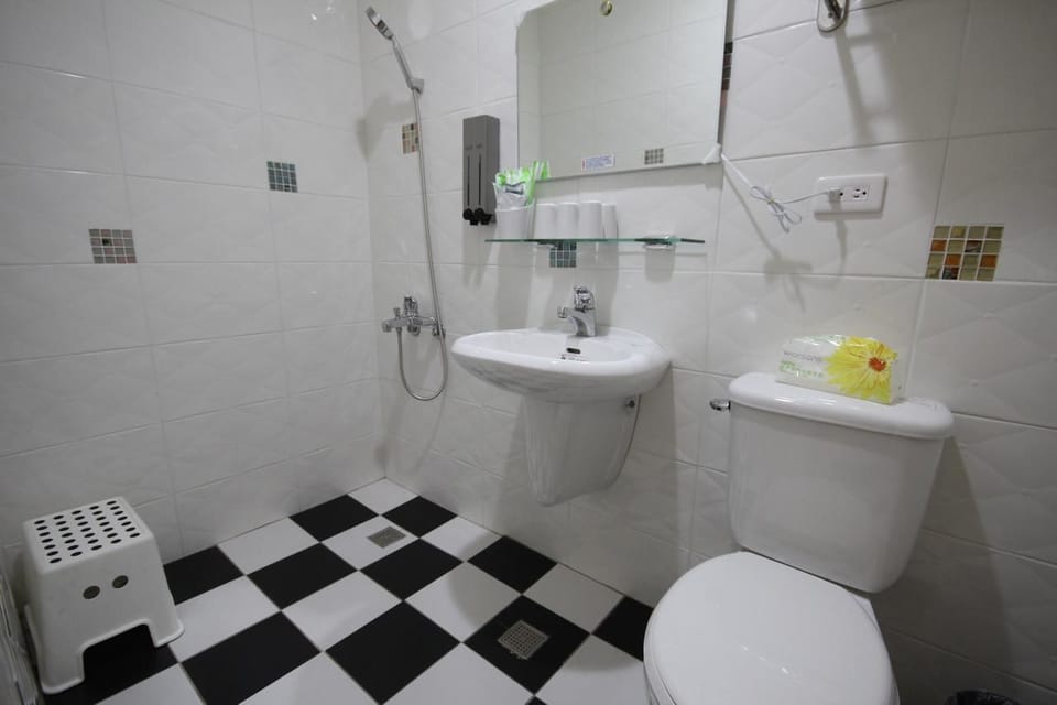 Shower, free toiletries, hair dryer, slippers