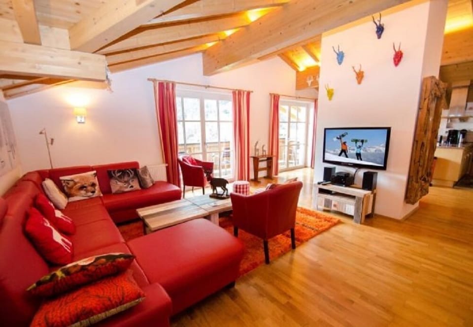 Luxury Penthouse, 4 Bedrooms, Mountain View | Living area | Flat-screen TV