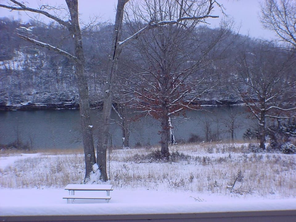 Winter lake view from deck