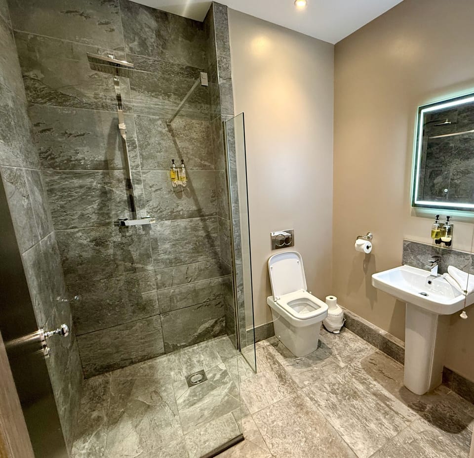 Superior Double Room, 1 King Bed, Accessible | Bathroom | Hair dryer, towels