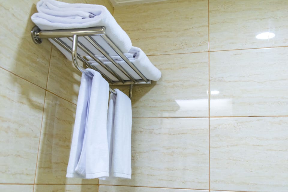 Shower, free toiletries, towels