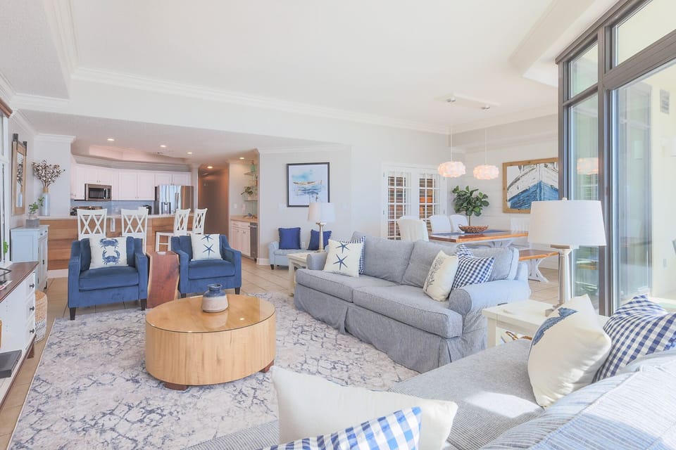 Relax in the tasteful family area, connecting with loved ones as you share stories and enjoy the coastal vibe