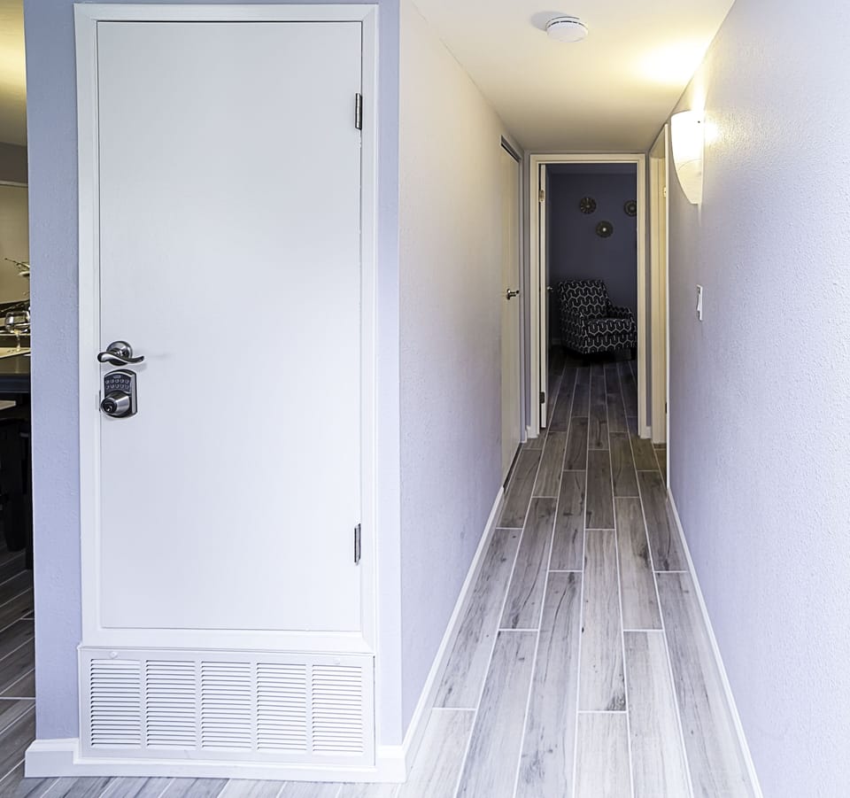 Long hall way between Master bedrooms for extra privacy. 
