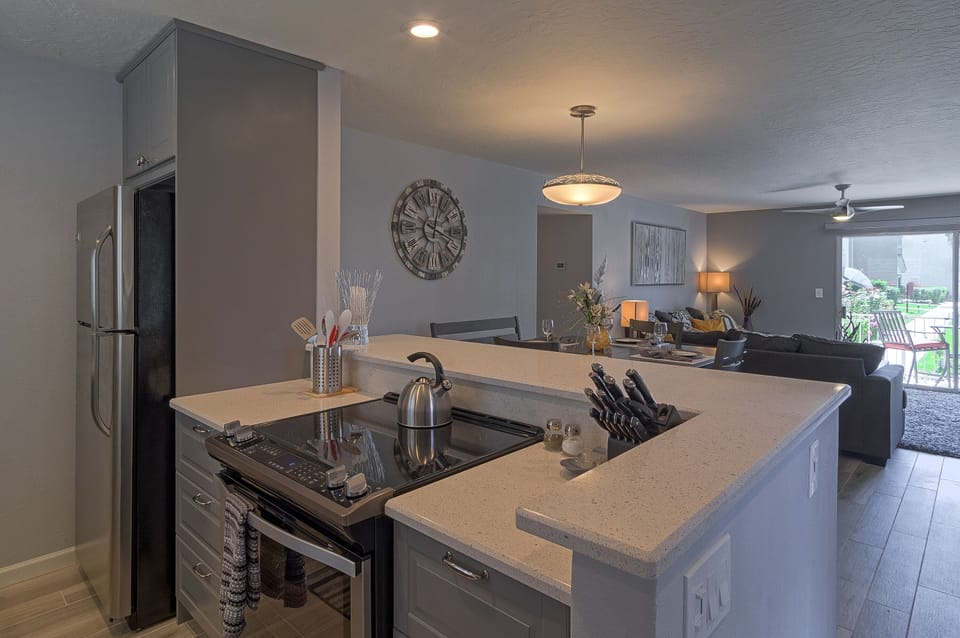 The living area is spacious and inviting with plenty of room to relax and enjoy