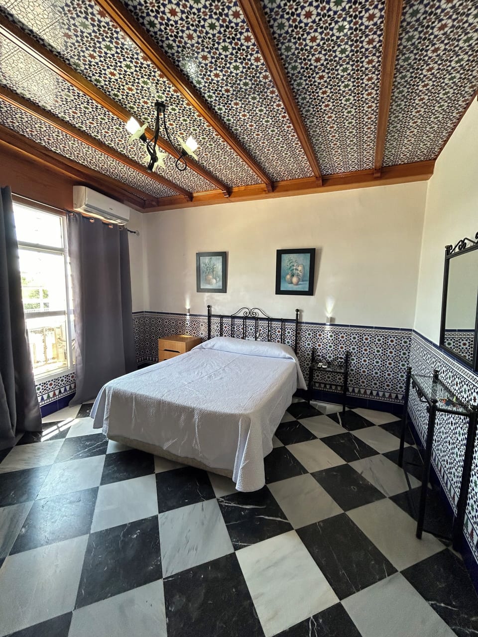1 bedroom, desk, blackout drapes, iron/ironing board