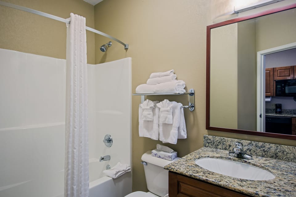 Studio Suite, 2 Queen Beds, Accessible (Communications) | Bathroom | Hair dryer, towels