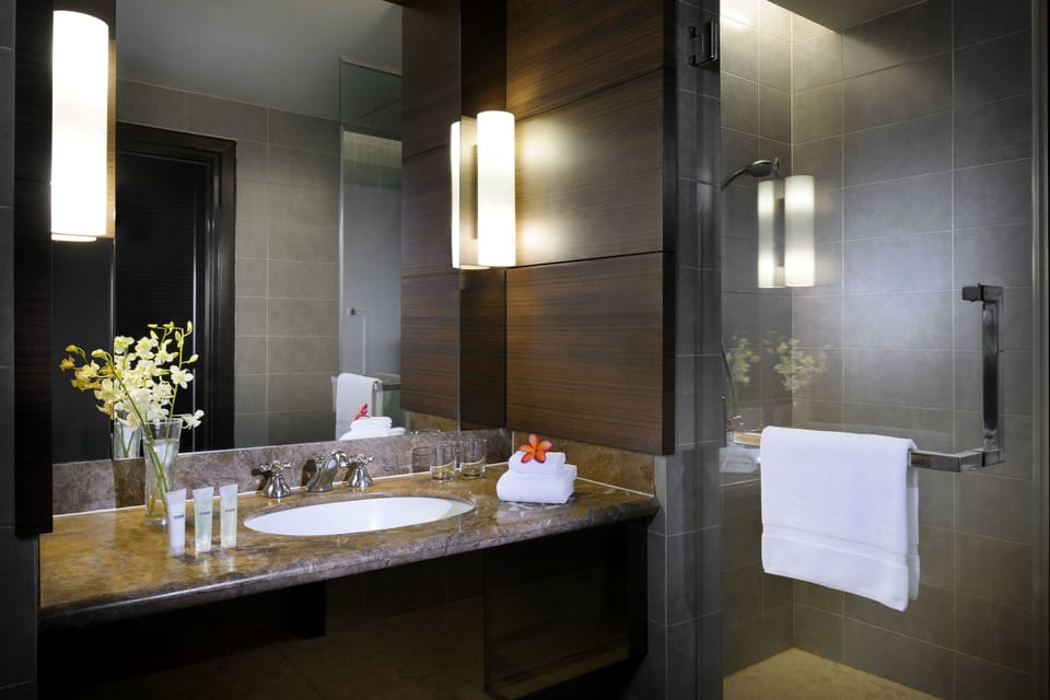 Shower, free toiletries, hair dryer, slippers