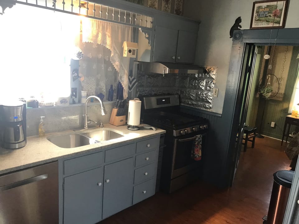 Nice gas stove and spacious kitchen.