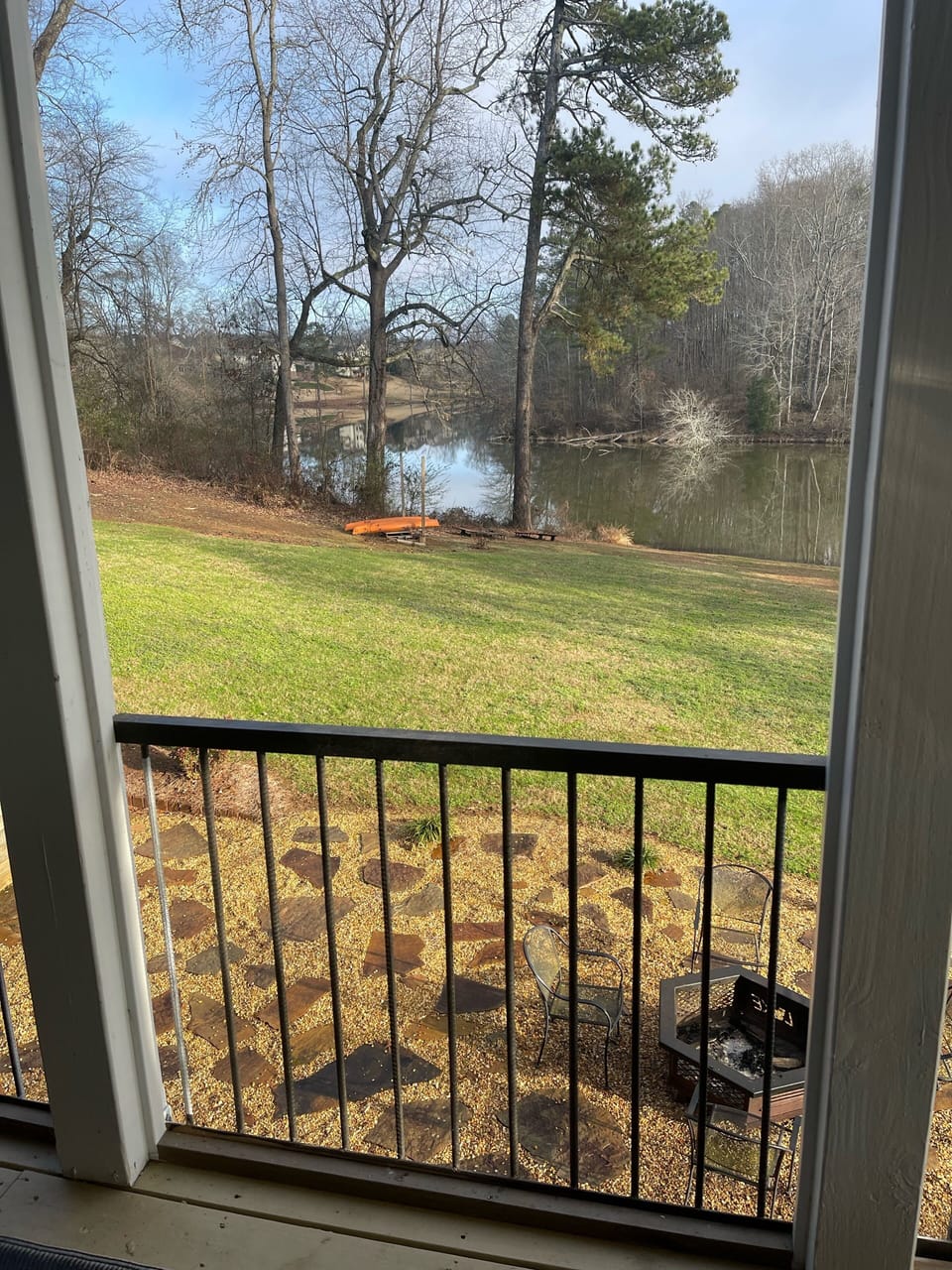 Backyard view from deck overlooking Twin Lakes, our 100 acre private lake
