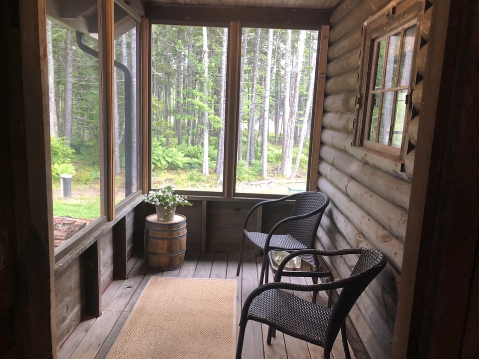 New (for 2023): a screened-in porch.  Great way to enjoy the Maine woods!
