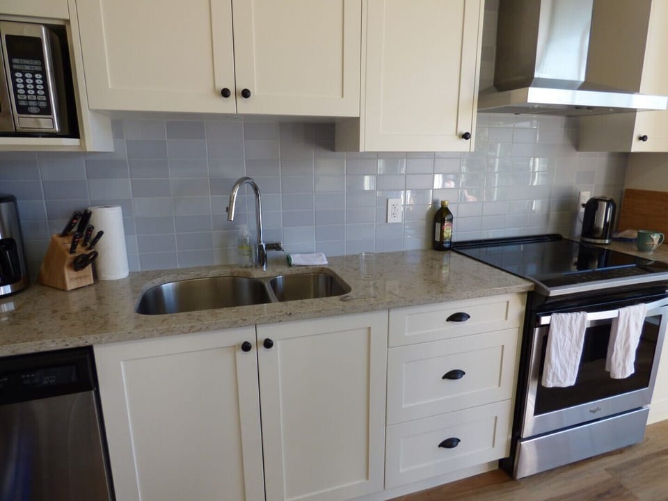 Fully fitted kitchen with dishwasher and oven complement the Weber barbecue
