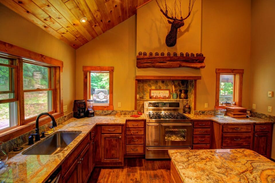 Stainless steel appliances in kitchen