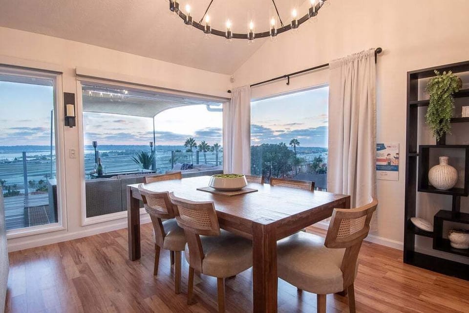 Gather around the elegant dining table, where there's ample seating for six to enjoy meals and memories together.