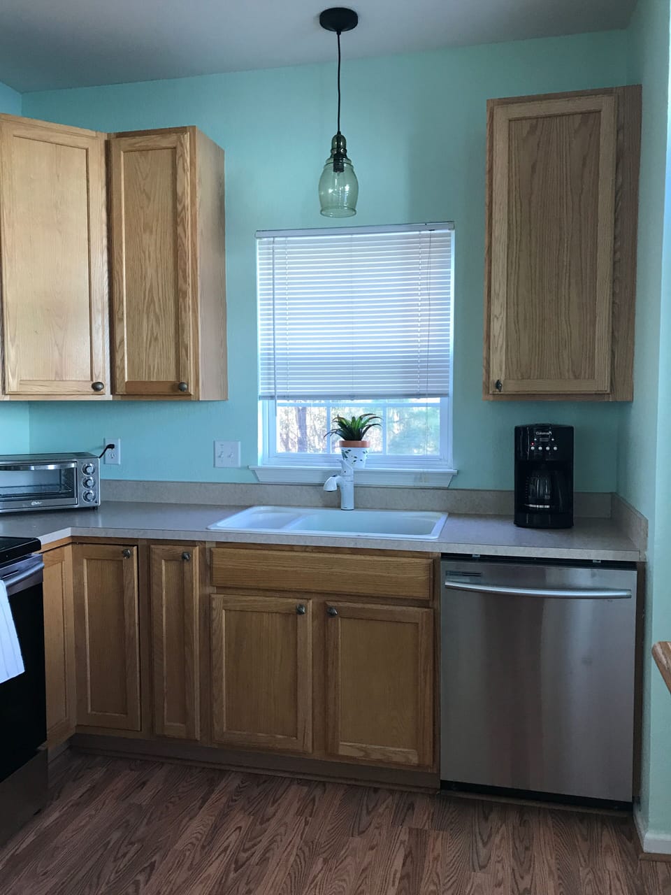 End unit townhome allows for lots of natural light in this kitchen.