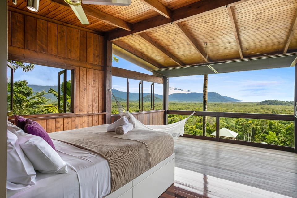Views to Thorntons Peak & Cape Tribulation from Studio Bed