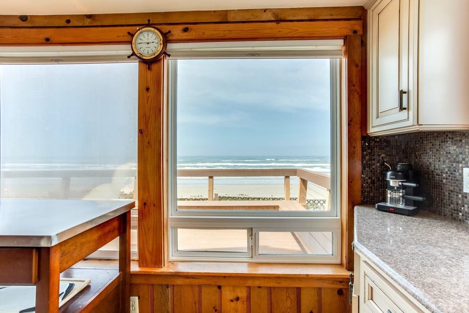 Ocean views from the sunny kitchen.