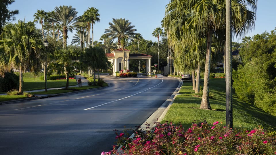 Drive to the gated entrance