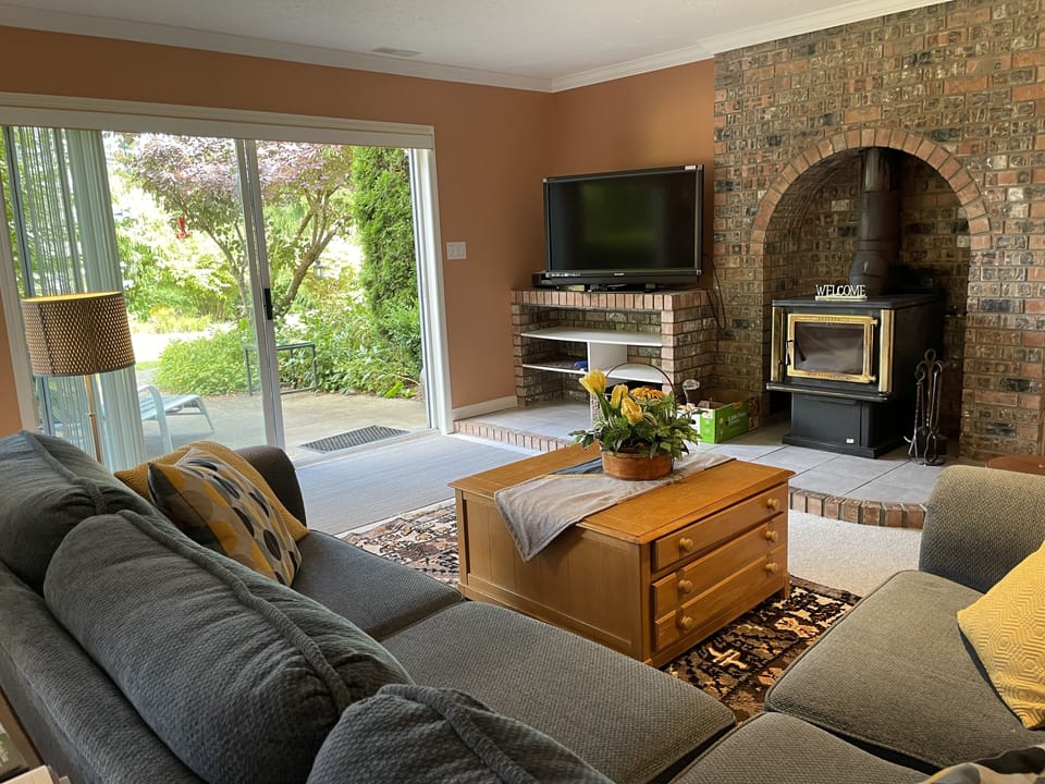 Relax in front of a real wood fire.