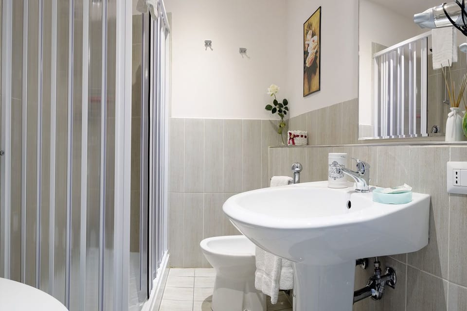 Shower, hair dryer, slippers, bidet