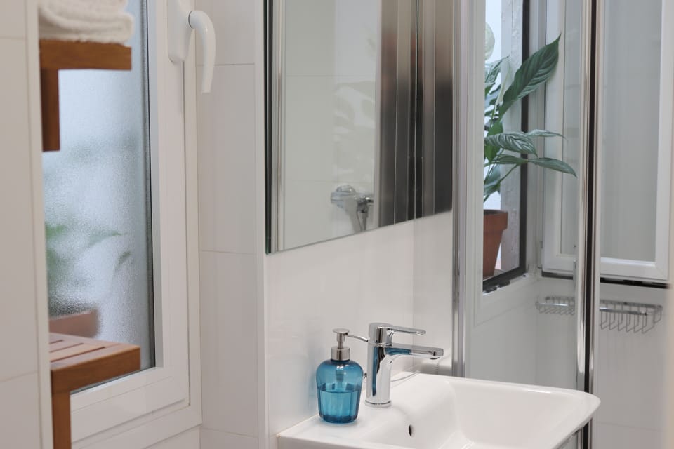 Shower, free toiletries, hair dryer, towels