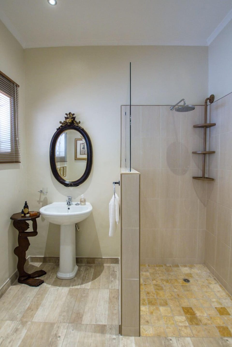 Shower, free toiletries, towels