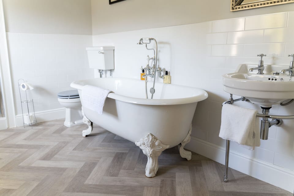 Combined shower/tub, free toiletries, hair dryer, towels