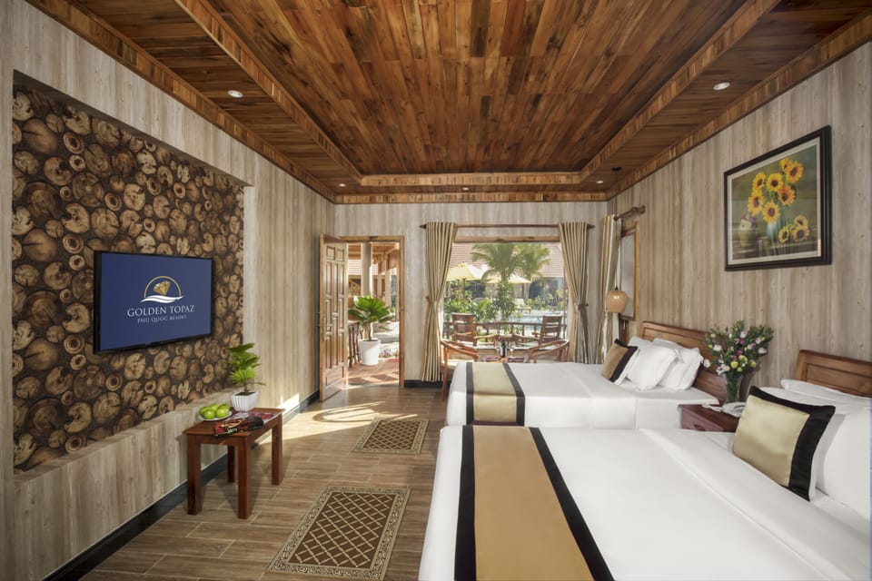 Deluxe Room, 2 Double Beds, Pool View | Premium bedding, minibar, in-room safe, desk
