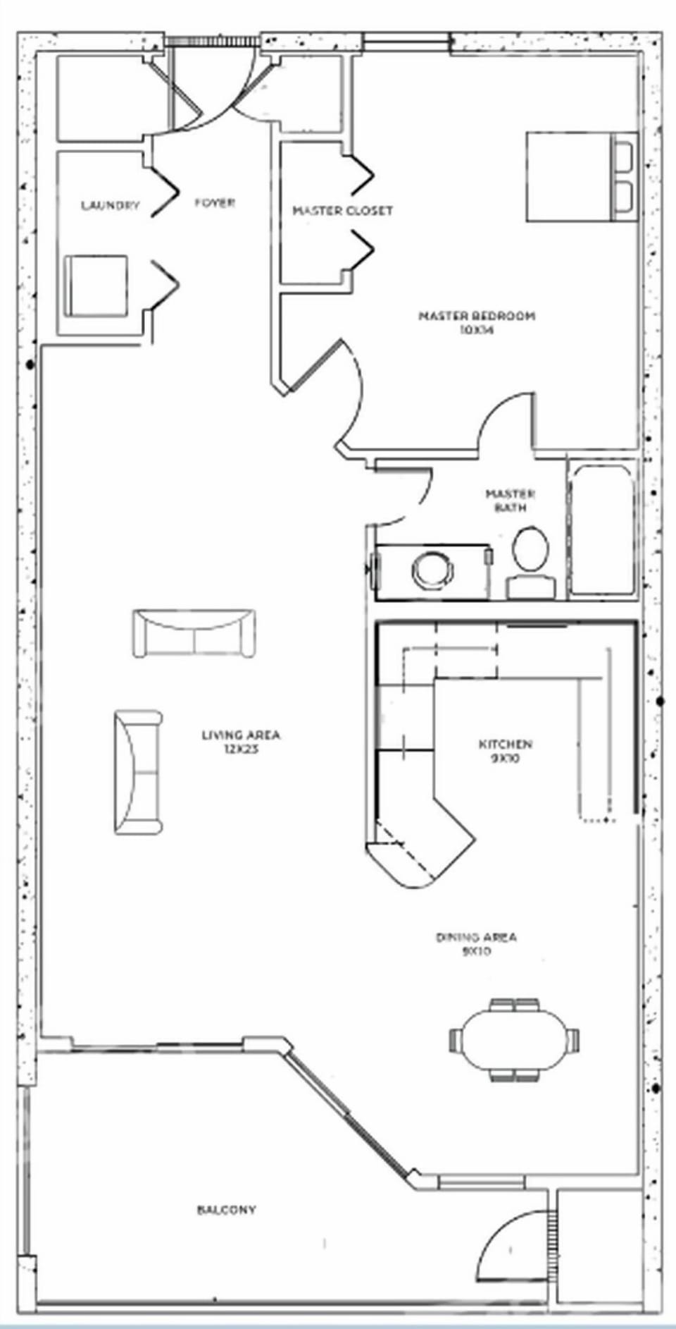 This floor plan includes a spacious living area and an additional half bath for convenience