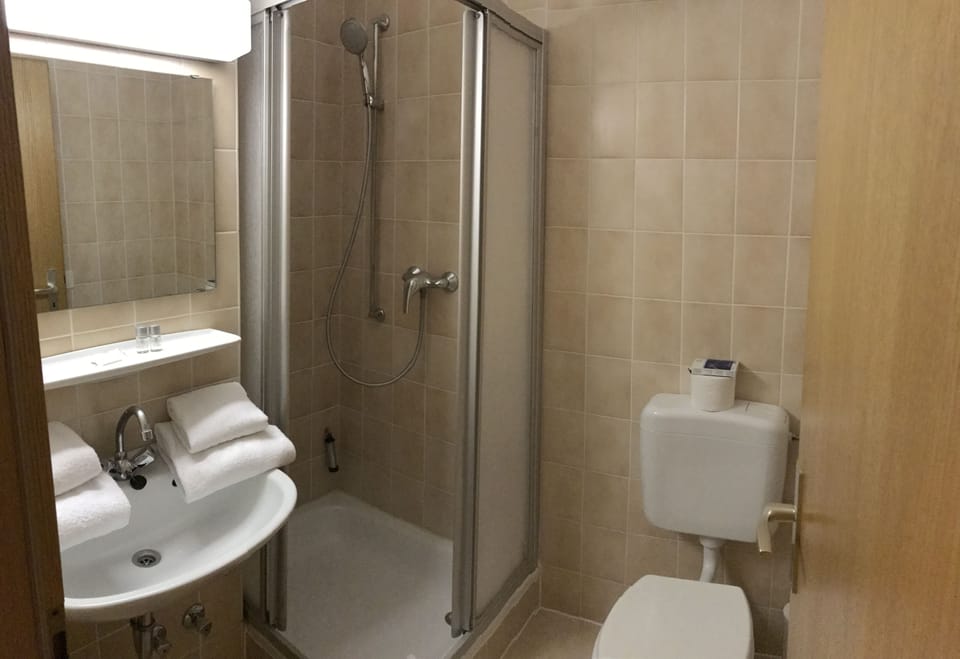 Shower, free toiletries, hair dryer, towels