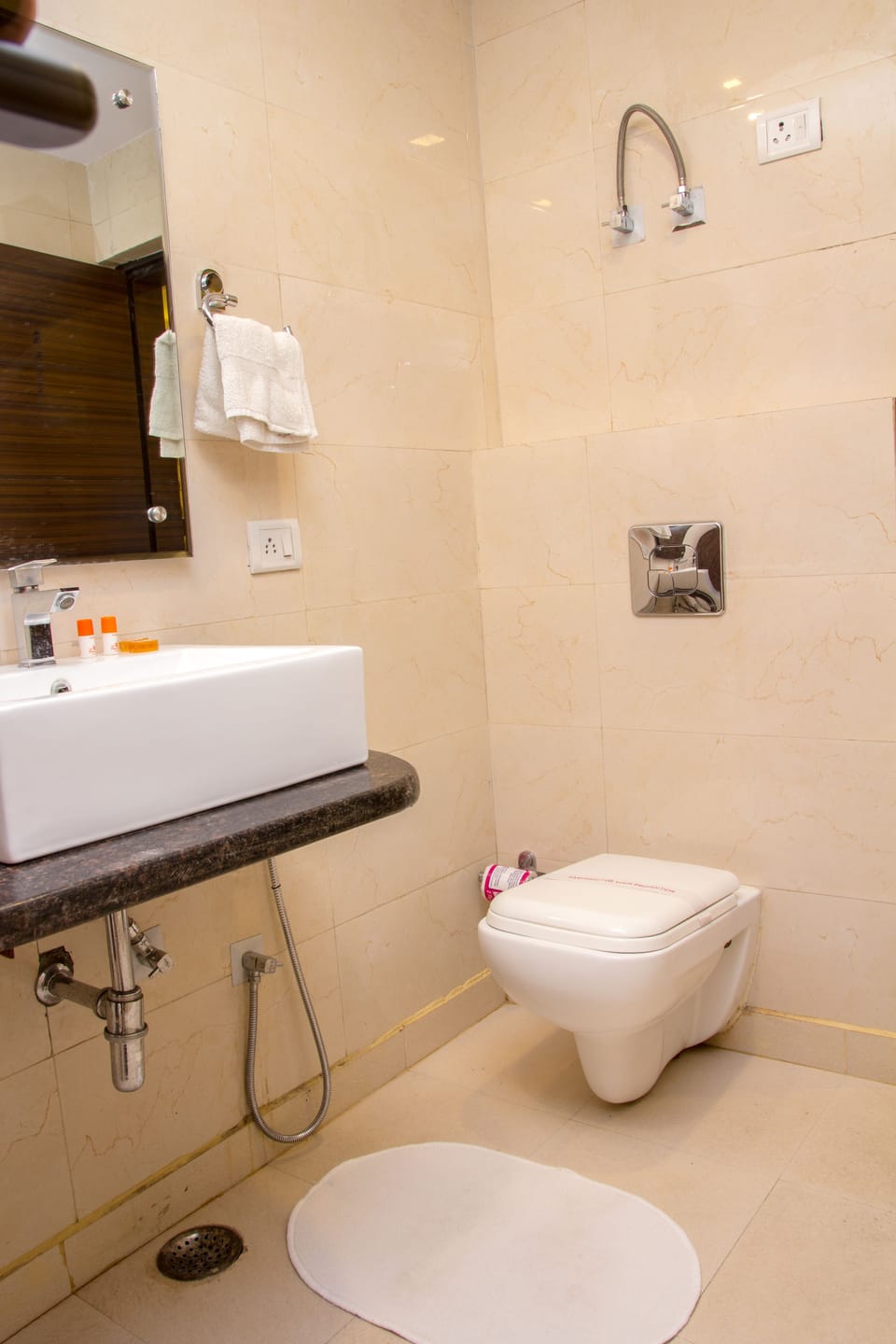 Shower, free toiletries, bidet, towels