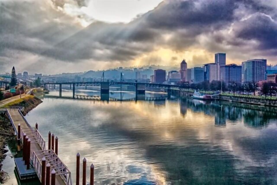 The Willamette River and Portland Skyline. 