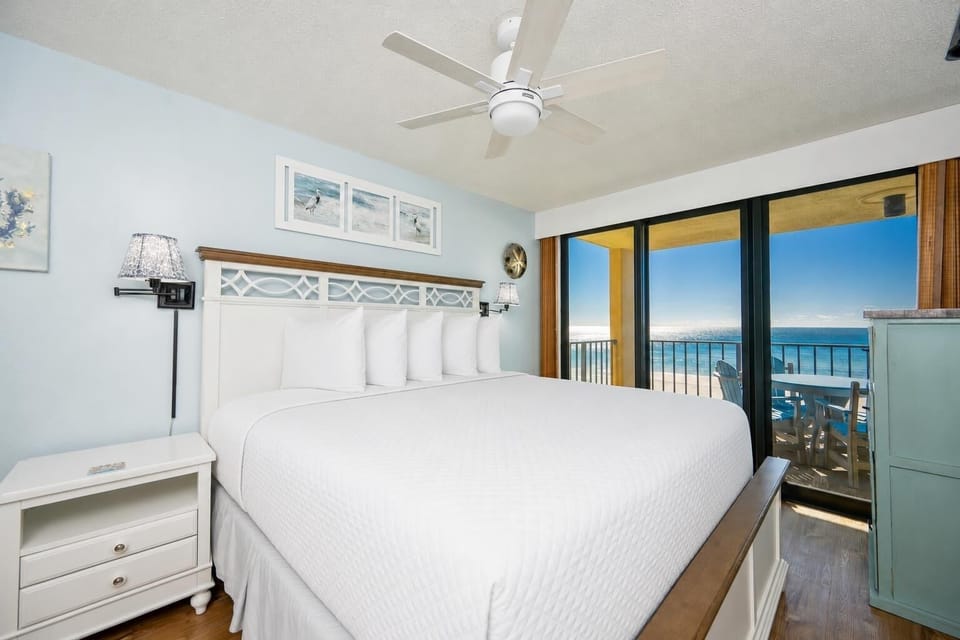 Retreat to the king master suite after a day at the beach and unwind with the sights and sounds of the coast
