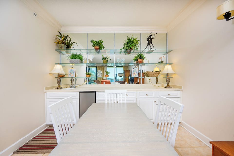 Grab a chilled drink from the fridge or create your favorite cocktail at the wet bar