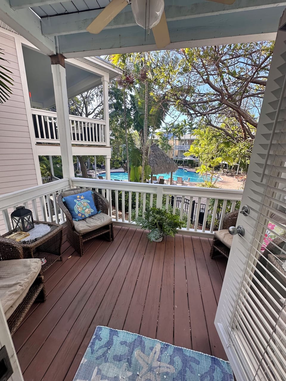 Back porch with pool view