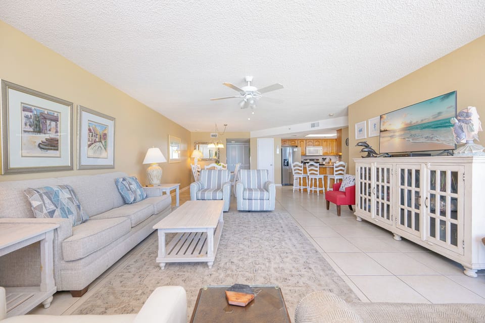 Cozy living space with a queen sofa sleeper, plush seating, and relaxing accents