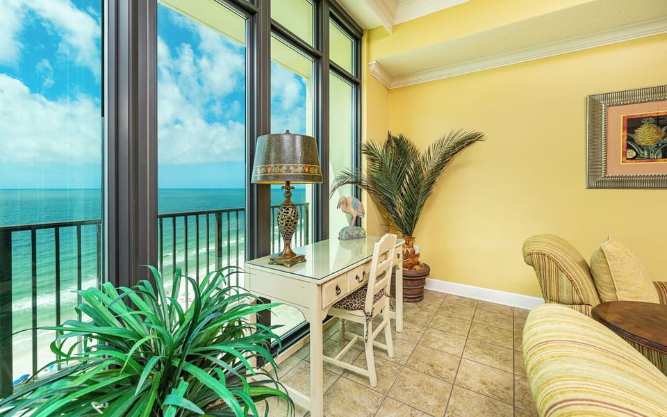 Spark your creativity at this cozy workspace in the living area, perfect for projects or planning beach adventures