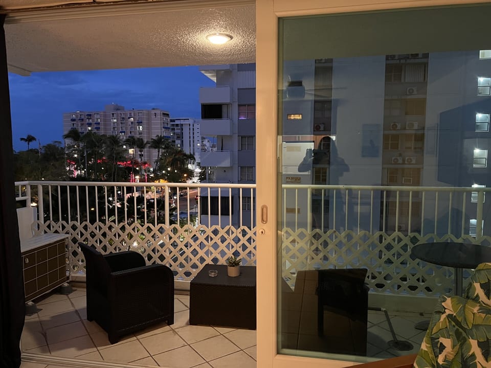 View from inside the condo overlooking Hotel San Juan