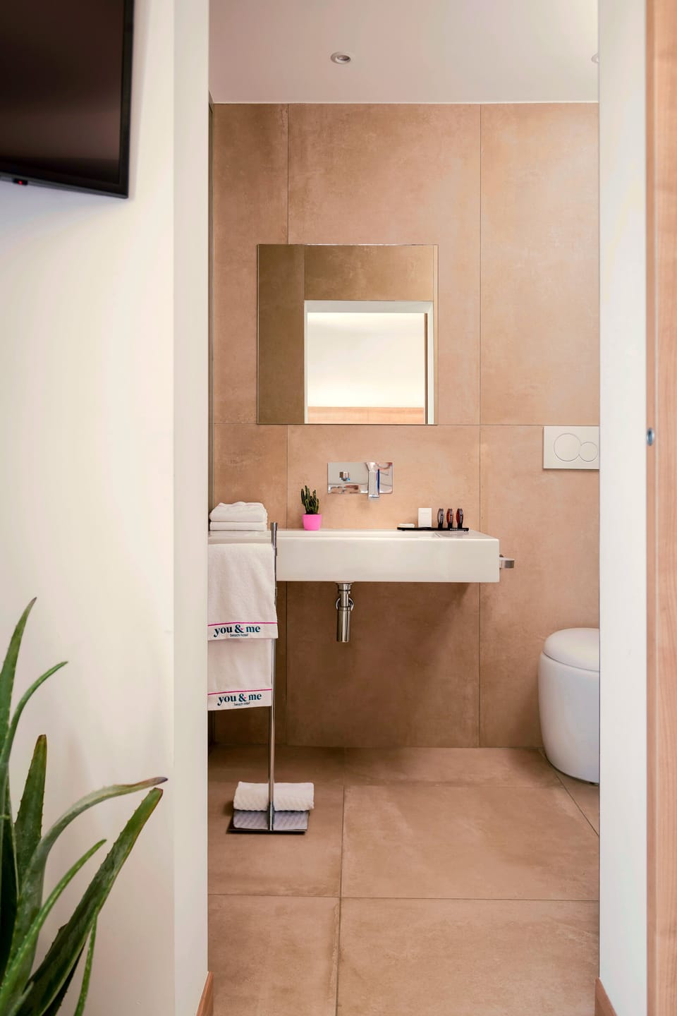 Hair dryer, bidet, towels, soap