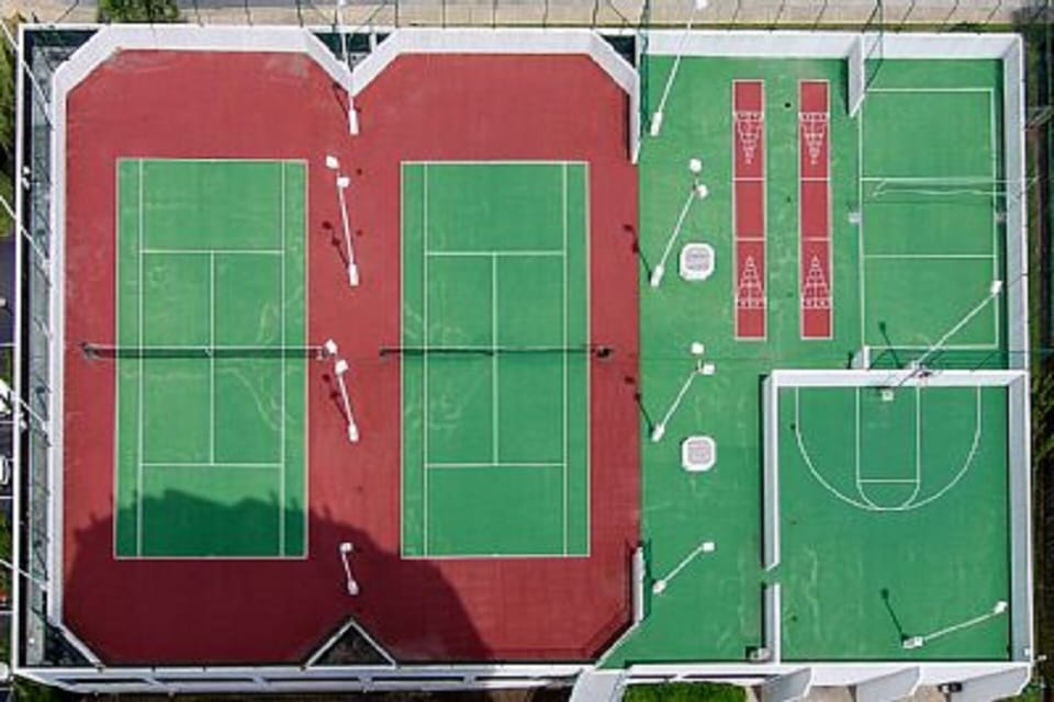 Sports Deck lighted  tennis courts basket ball and shuffle board
 