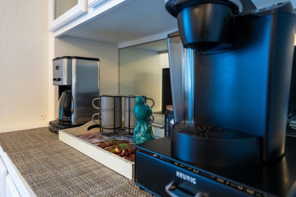 Coffee Bar located in Dining area.  There is coffee, tea and condiments for you.
