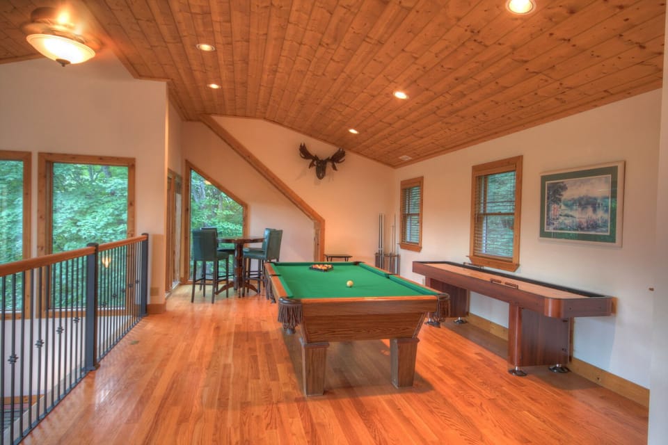 Upstairs Game Room Area with Pool Table and Shuffleboard