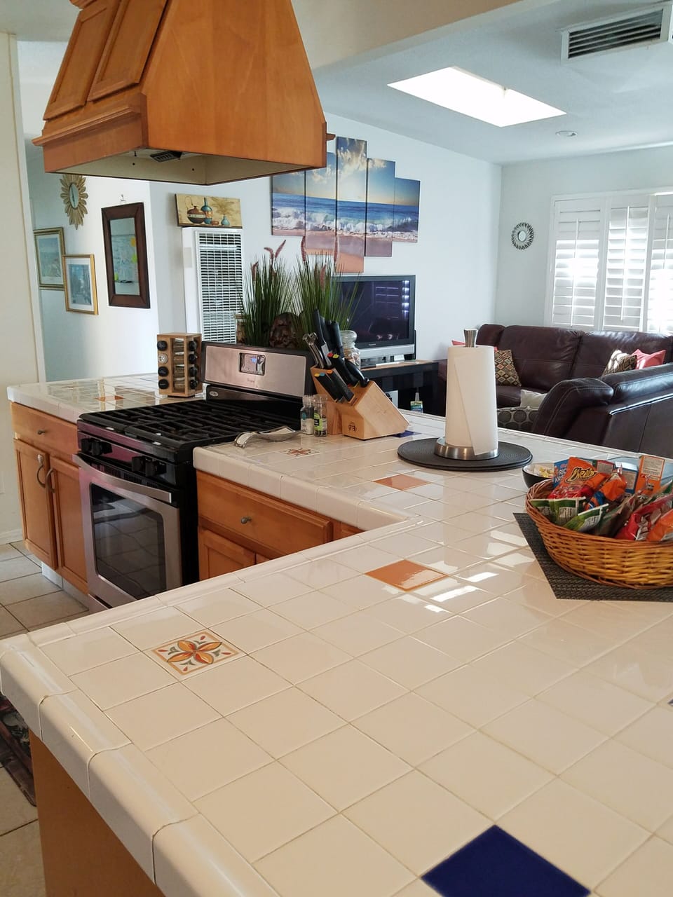 Open kitchen concept fully stocked