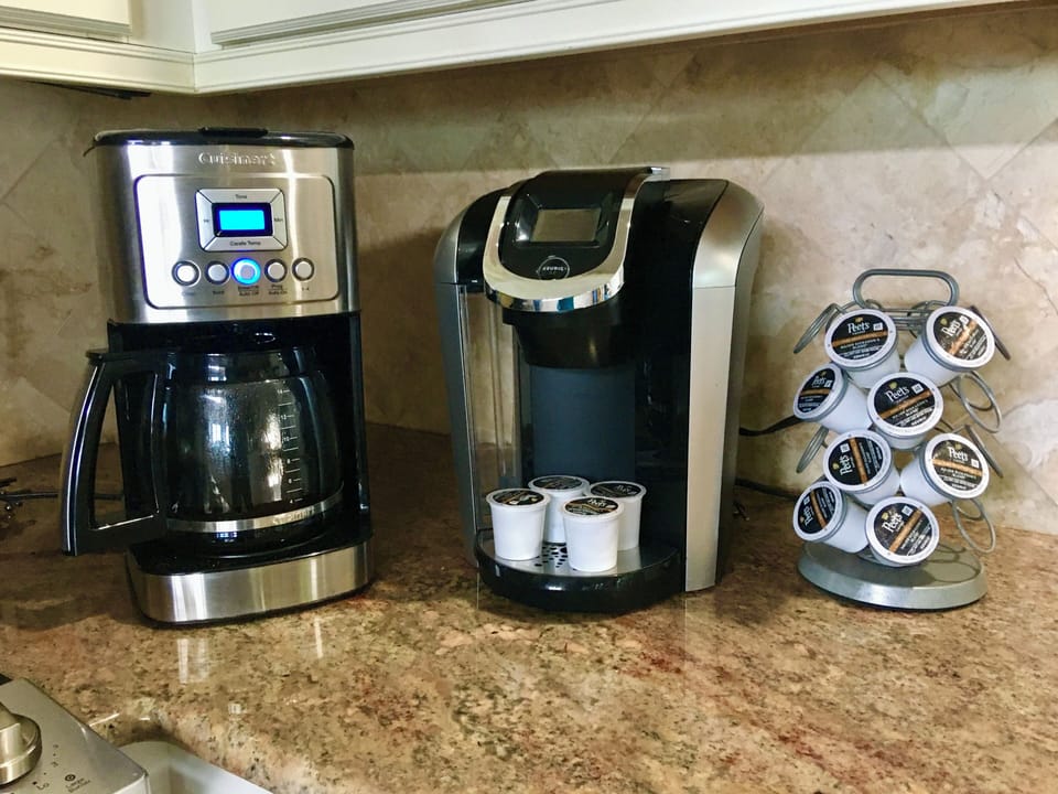 Drip coffeemaker, Keurig, Coffee pods, granite countertop