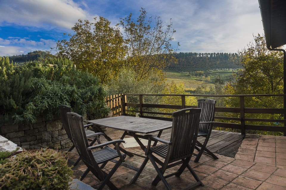 Deck terrace in autumn.  East facing for sunny breakfasts.