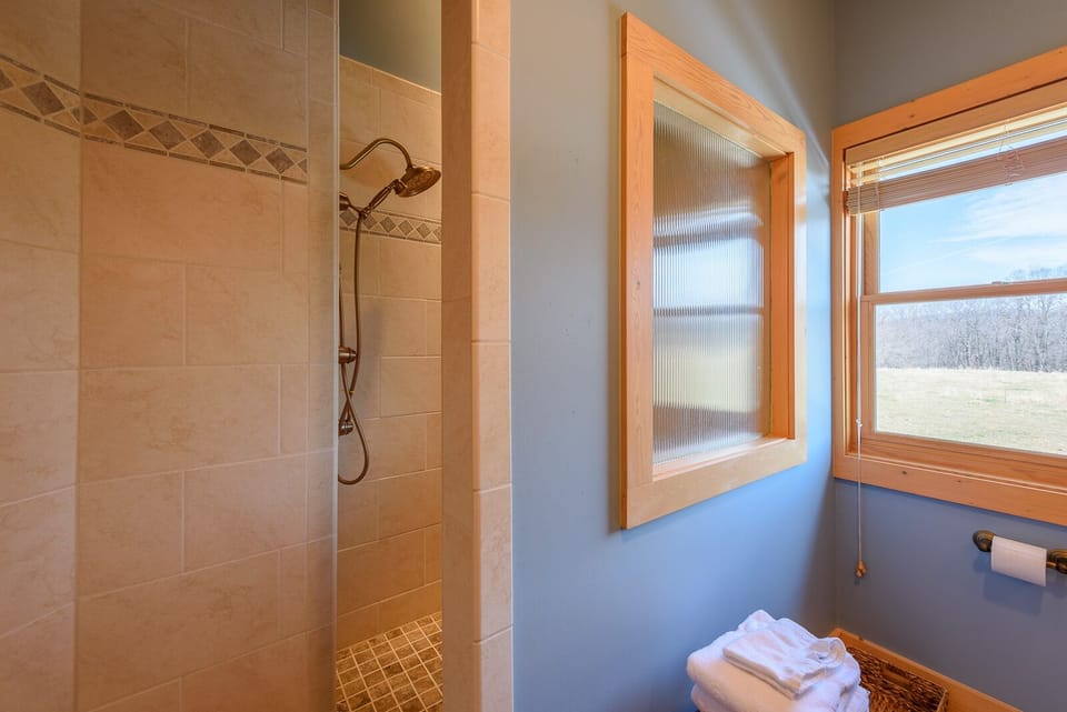 Large Walk-in Shower in upstairs King bedroom private bath