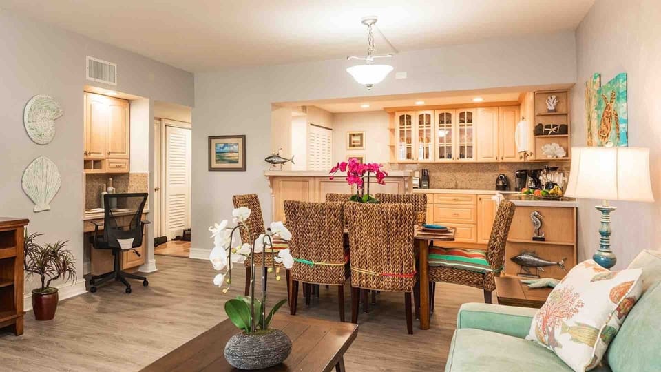 The dining area is conveniently located in between the living room and kitchen...