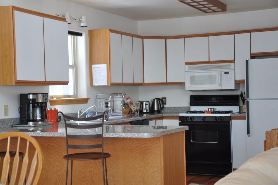 Fully stocked kitchen.